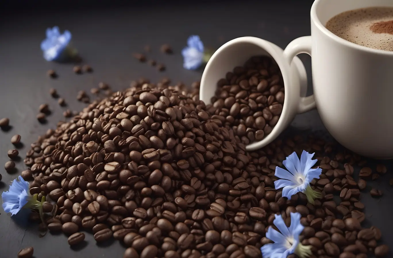 crushed coffee beans with some chicory flowers